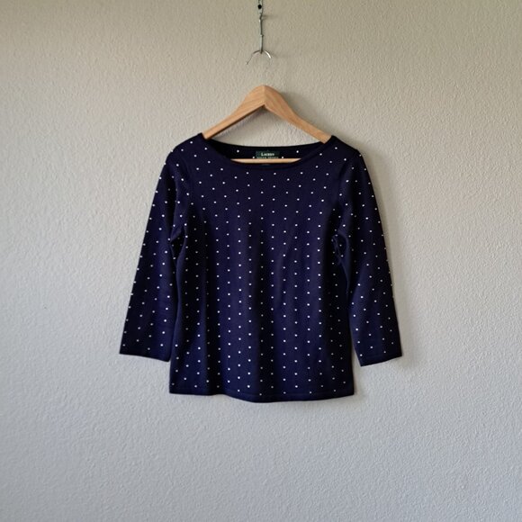 ❤️Jones New York Signature Modern Whimsy Black Polka Dot Sweater Shirt M - Picture 2 of 8